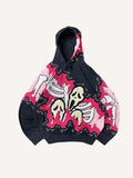 Colorblock Skeleton Faux Decal Print Slant Pockets Hoodie