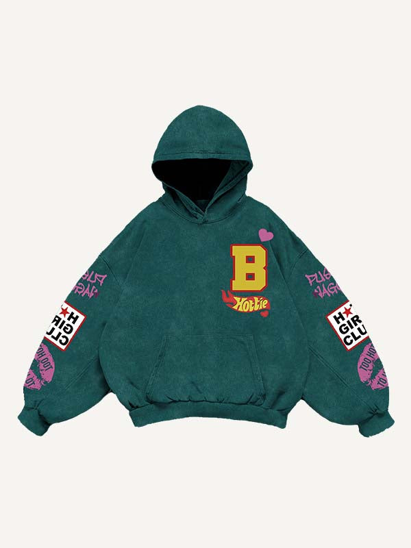 Figure&Lips&Heart&Letter Faux Decal Print Slant Pockets Hoodie