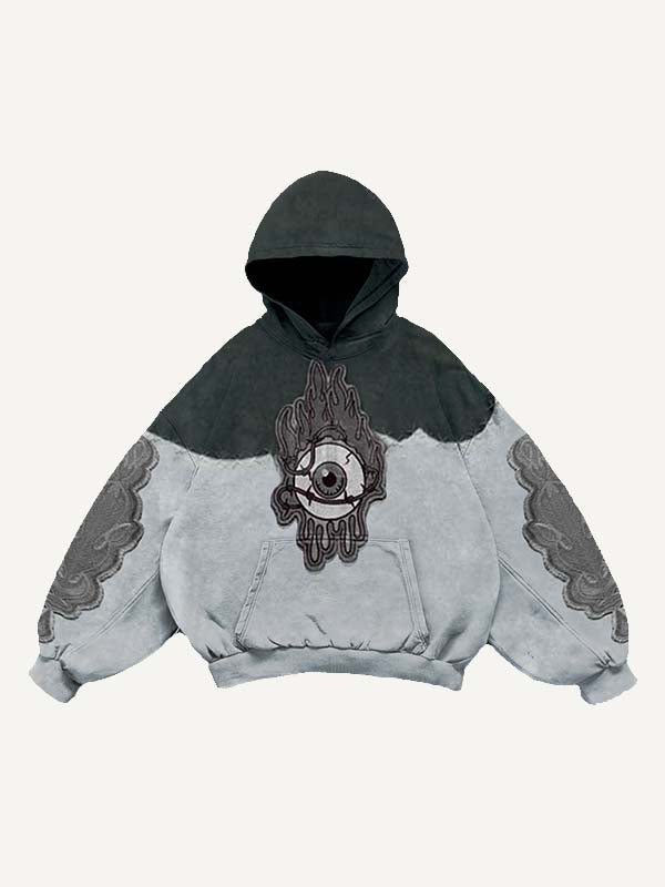 Colorblock Eye Faux Decal Print Slant Pockets Hoodie