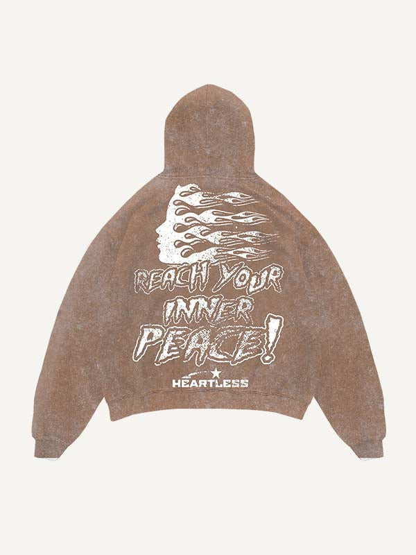 Distressed Washed Heartless Skeleton&Letter Print Slant Pockets Hoodie