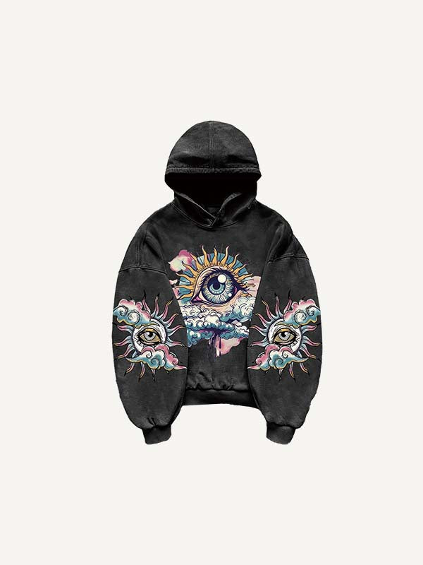 Eye&Cloud&Moon&Graphic Print Slant Pockets Hoodie