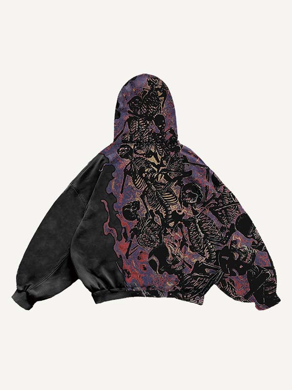 Fire Death Hell Skeleton Army Slant Pockets Hoodie