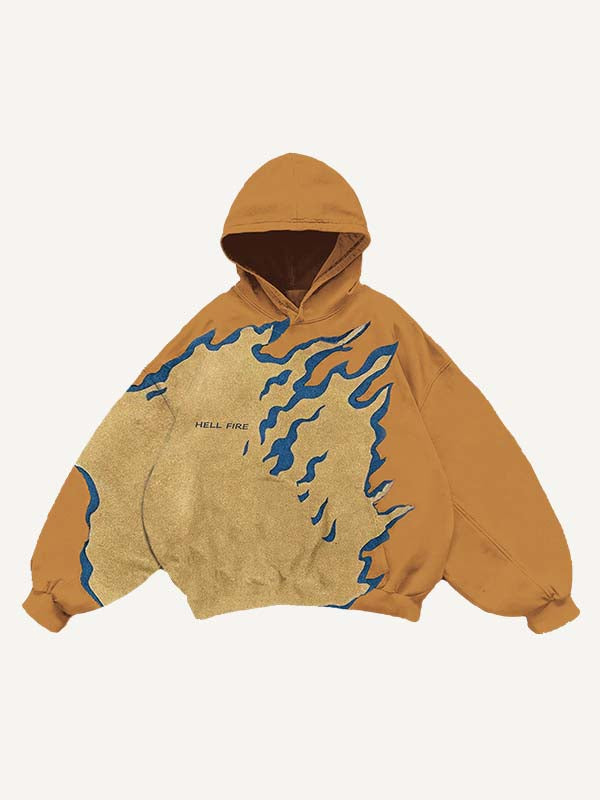 Fire Skeleton Print Slant Pockets Hoodie