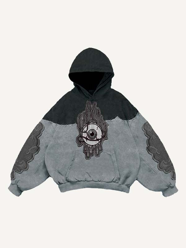 Colorblock Eye Faux Decal Print Slant Pockets Hoodie