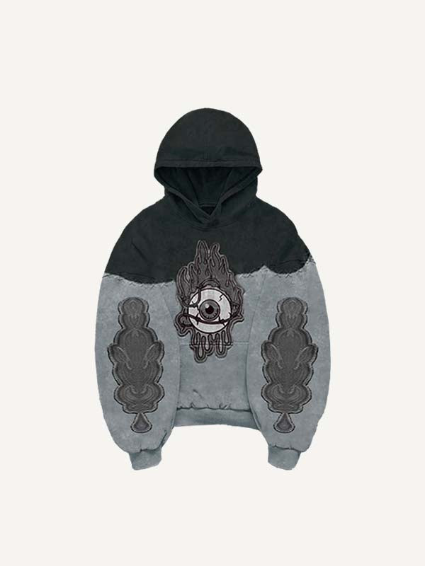 Colorblock Eye Faux Decal Print Slant Pockets Hoodie