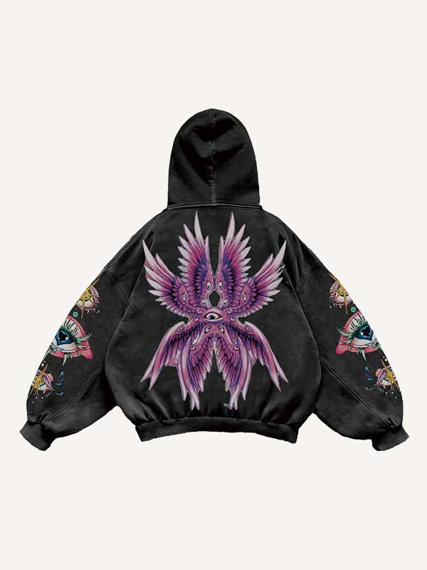 Eye&Wing Print Slant Pockets Hoodie