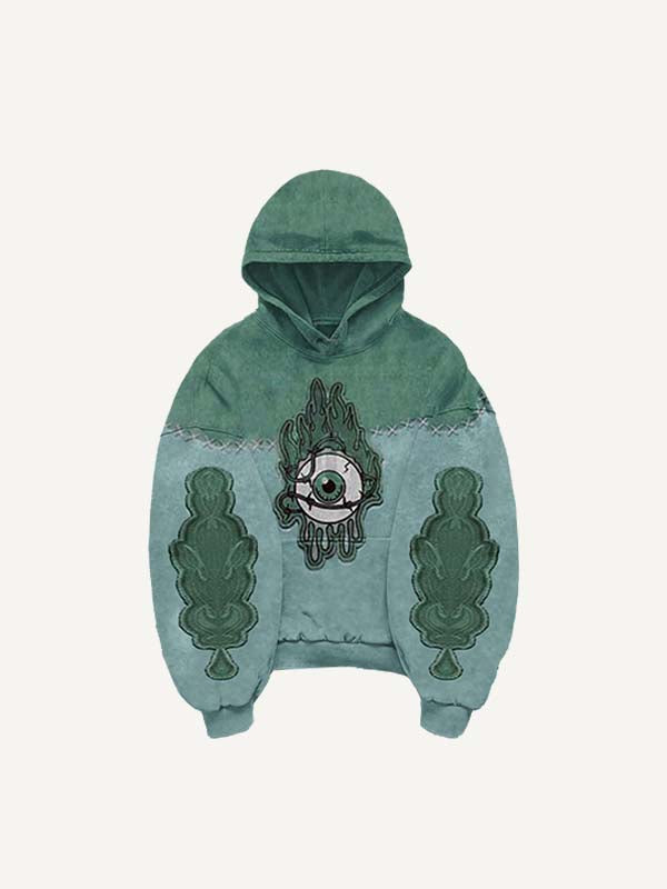 Colorblock Eye Faux Decal Print Slant Pockets Hoodie