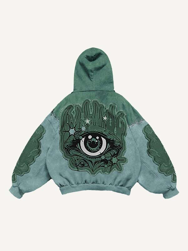 Colorblock Eye Faux Decal Print Slant Pockets Hoodie