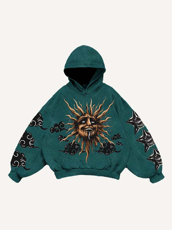 Evil Moon&Sun&Cloud&Star Print Slant Pockets Hoodie