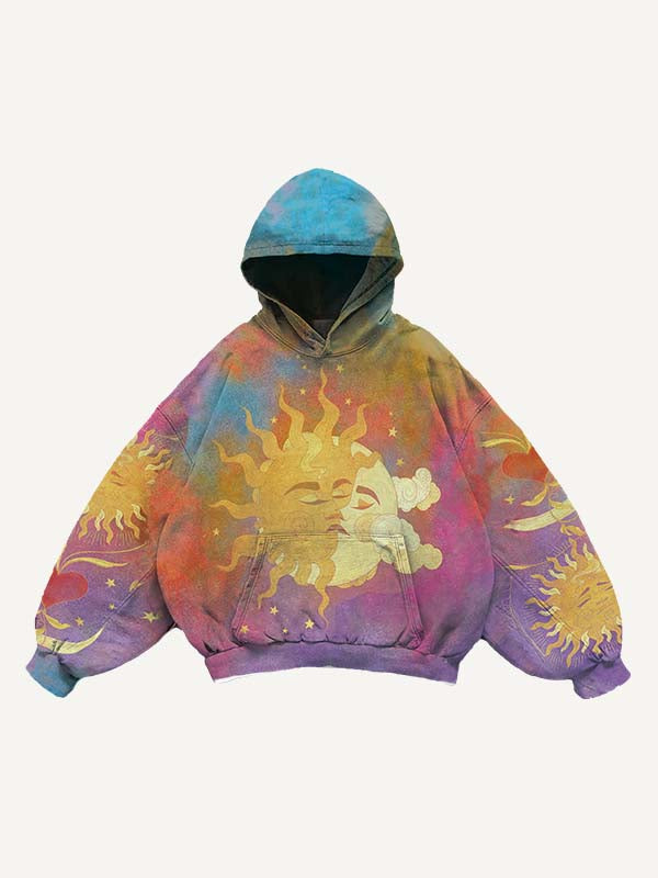 Figure&Heart&Sun&Moon&Cloud Print Slant Pockets Hoodie