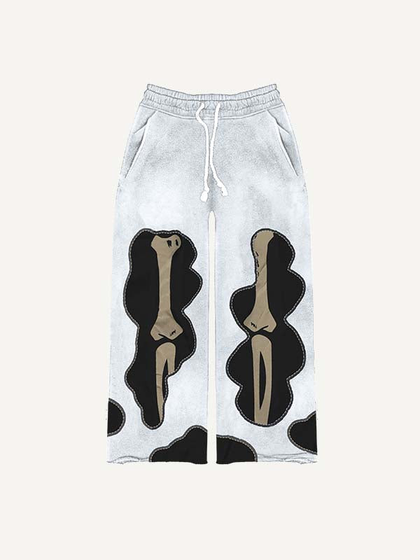 Colorblock Skeleton&Heart&Fire Print Elastic Waist Pants