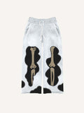 Colorblock Skeleton&Heart&Fire Print Elastic Waist Pants