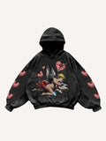 Cupid&Heart Print Slant Pockets Hoodie
