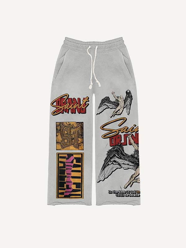Figure&Wing&Letter Print Elastic Waist Pants