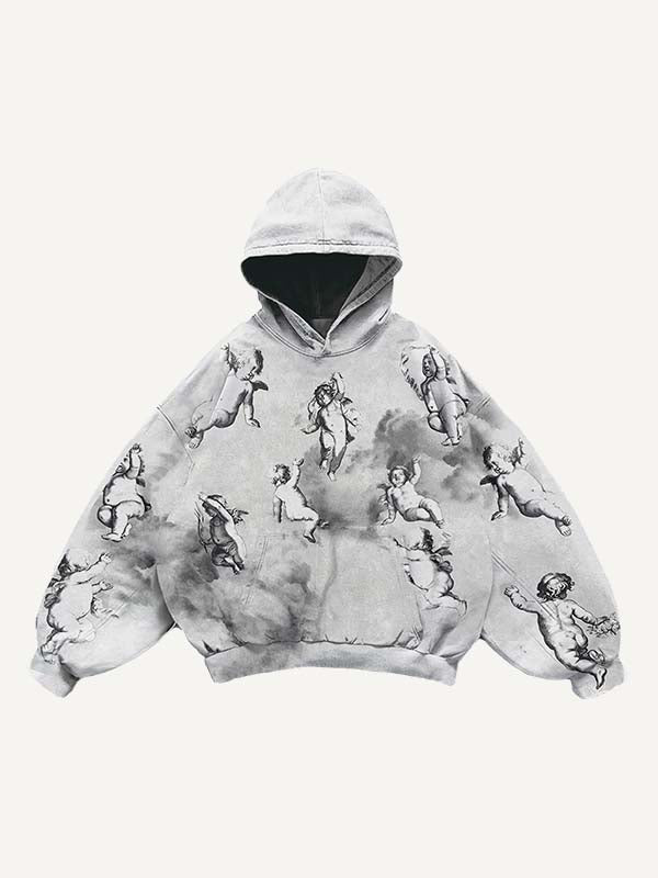 Angel&Letter Print Slant Pockets Hoodie