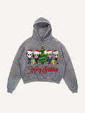 Distressed Washed Christmas Horror Print Slant Pockets Hoodie
