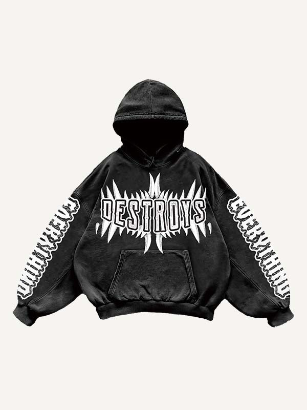 Animal&Letter Print Slant Pockets Hoodie