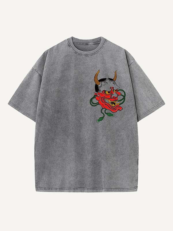 Distressed Washed Figure&Graphic Print Round Neck T-shirt