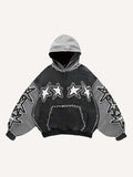 Colorblock Star&Skeleton Pray Faux Decal Print Slant Pockets Hoodie