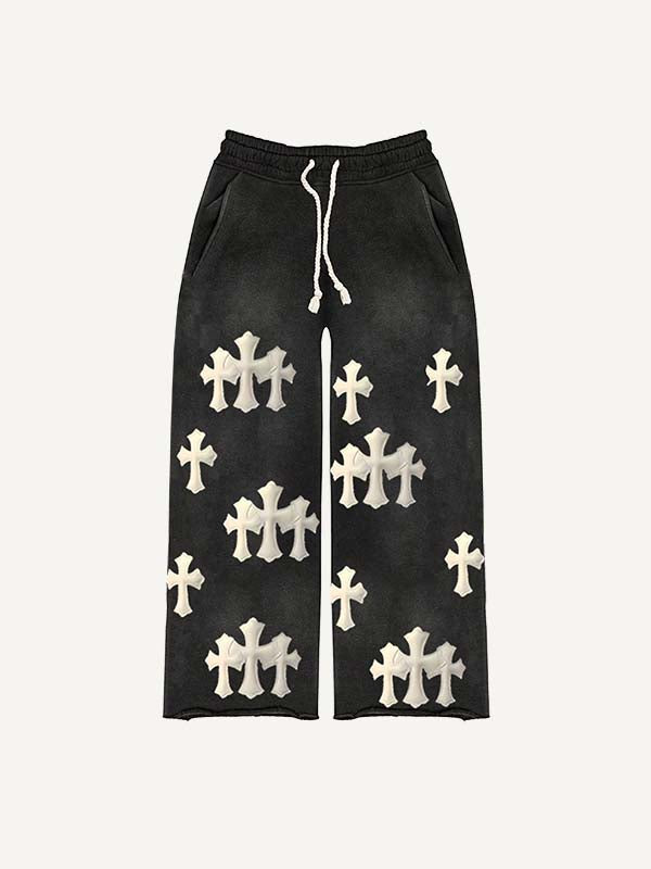 Cross Print Elastic Waist Pants