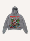 Distressed Washed Christmas Horror Print Slant Pockets Hoodie