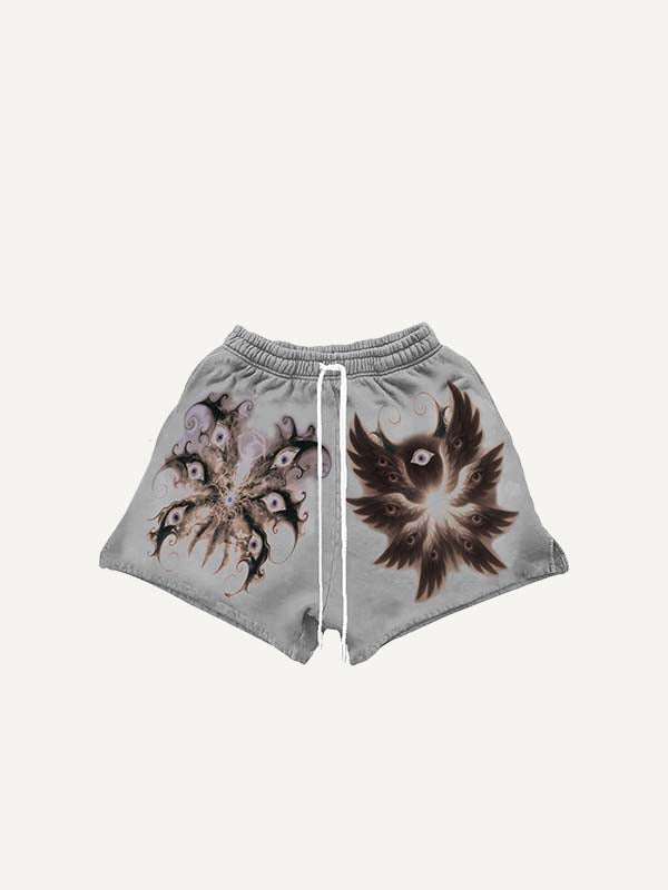 Eye&Wing&Graphic Print Drawstring Waist Shorts