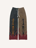 Colorblock Skeleton Print Elastic Waist Pants