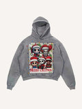 Distressed Washed Christmas Horror Print Slant Pockets Hoodie