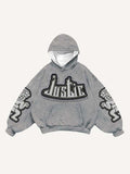 Figure&Letter Faux Decal Print Slant Pockets Hoodie