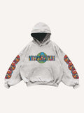 Figure&Eyeball&Globe&Letter Print Slant Pockets Hoodie