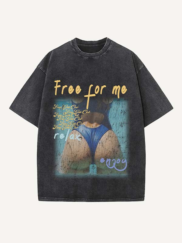 Distressed Washed Figure&Letter Print Round Neck T-shirt