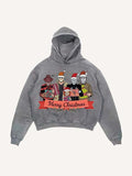 Distressed Washed Christmas Horror Print Slant Pockets Hoodie