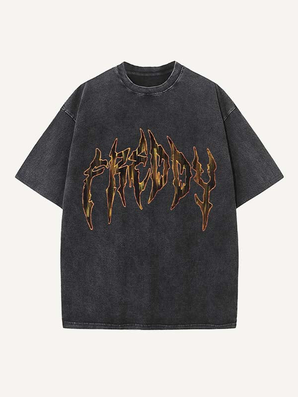 Distressed Washed Horror Print Round Neck T-shirt