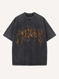 Distressed Washed Horror Print Round Neck T-shirt
