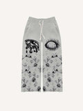 Eye&Palm&Tears Print Elastic Waist Pants