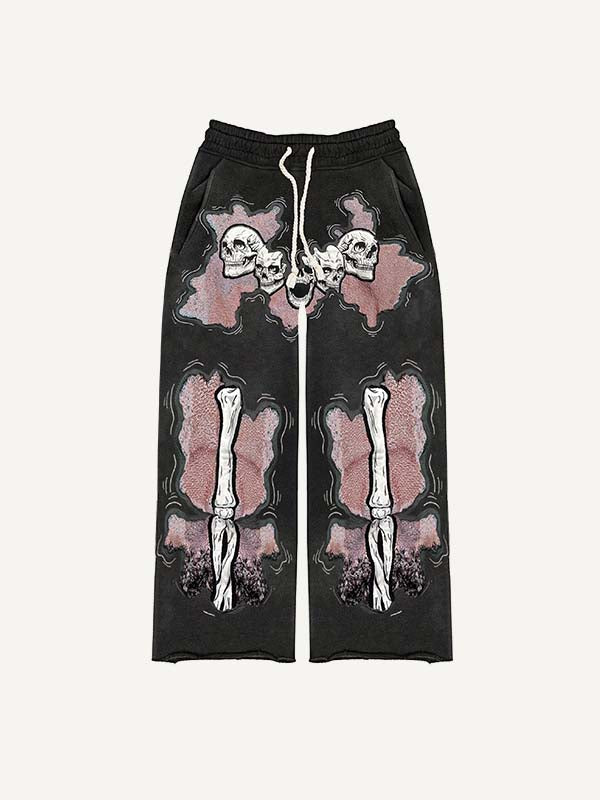 Colorblock Skeleton Faux Decal Print Elastic Waist Pants
