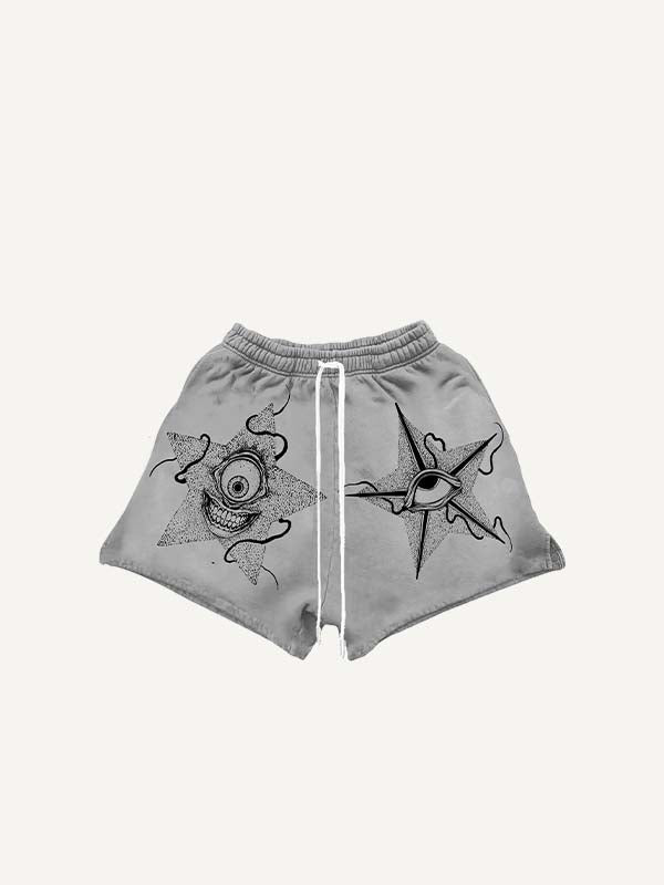 Evil Star&Eye&Graphic Print Drawstring Waist Shorts