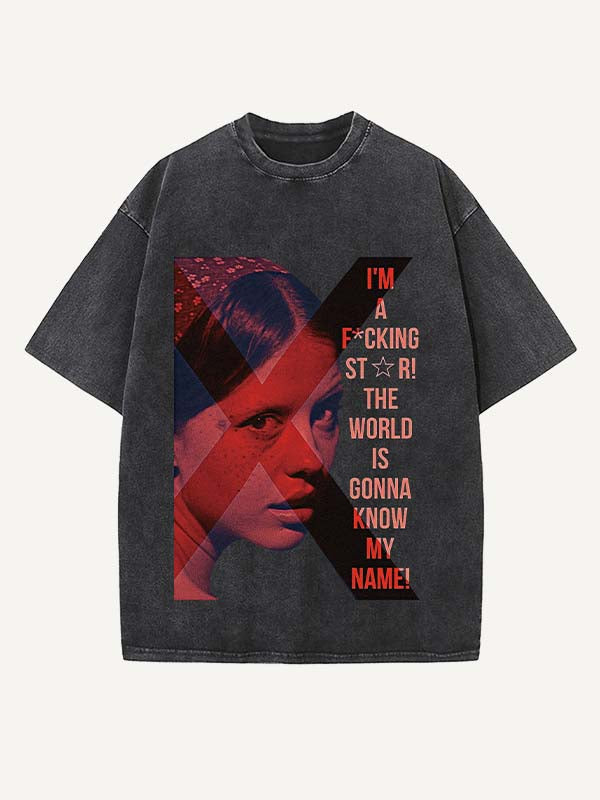 Distressed Washed Figure&Letter Print Round Neck T-shirt