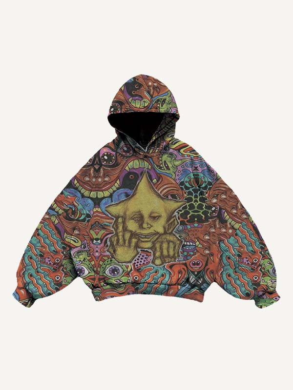 Evil Abstract Graphic&Gesture Print Slant Pockets Hoodie