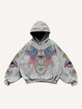 Eye&Wing Print Slant Pockets Hoodie