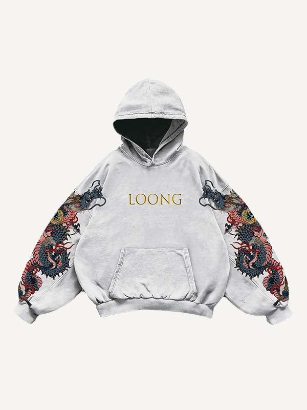 Dragon&Letter Print Slant Pockets Hoodie