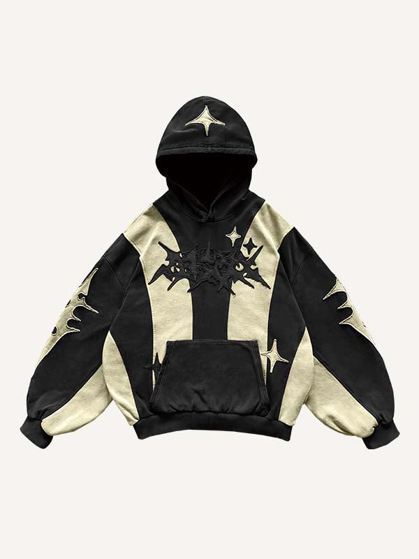Colorblock Graphic Faux Decal Print Slant Pockets Hoodie