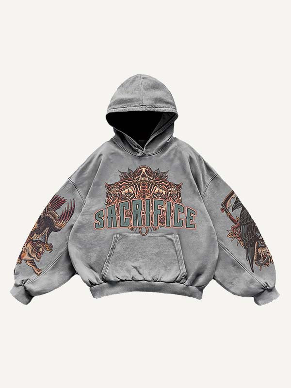 Demon&Animal&Letter Print Slant Pockets Hoodie