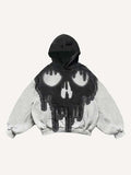 Colorblock Skull Print Slant Pockets Hoodie