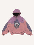 Colorblock Eye Faux Decal Print Slant Pockets Hoodie