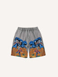 Distressed Washed Venom&Spider-Man&Pumpkin Print Drawstring Waist Shorts