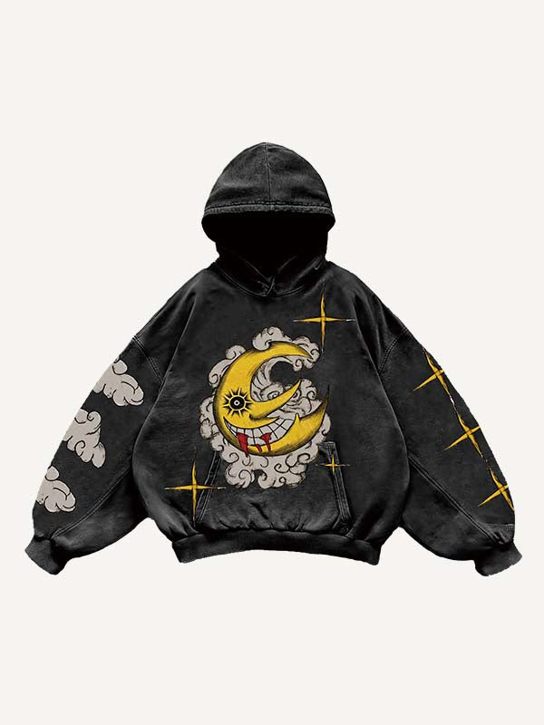 Evil Moon&Sun&Star&Cloud Print Slant Pockets Hoodie