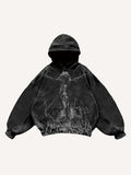 Demon Sacrifice Figure Print Slant Pockets Hoodie