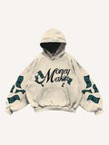 Angel&Letter&Money Print Slant Pockets Hoodie