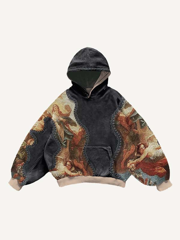 Colorblock Fiugre Faux Decal Print Slant Pockets Hoodie